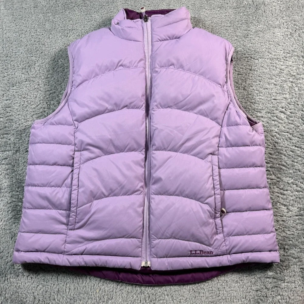 Y2K LL Bean Reversible Goose Down‎ Puffer Vest Purple Womens Large Full Zip